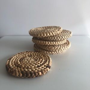 Set of 6 Handmade Rattan Hot Drinks Coasters Woven Wicker Straw Vintage